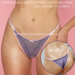 VICTORIA COSSY TANGA COLALESS DE PUNTILLA CON RECORTE DELANTERO GRETA LAVANDA Y ROSADO 53/1 GRET