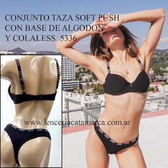 LODY CONJUNTO TAZA SOFT PUSH CON BASE Y ARO DE ALGODON Y COLALESS NEGRO 5336N