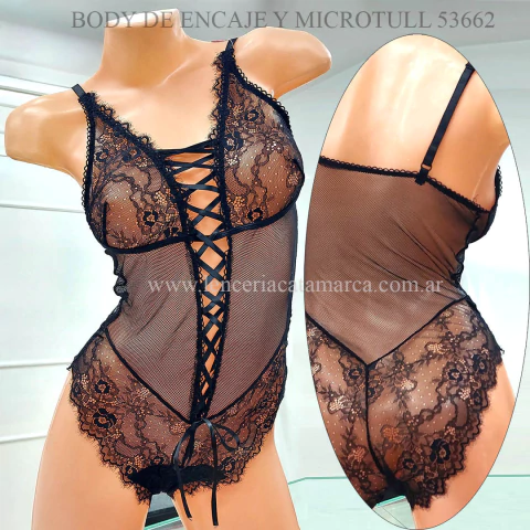 LINDA BODY DE ENCAJE Y MICROTUL NEGRO 53662N