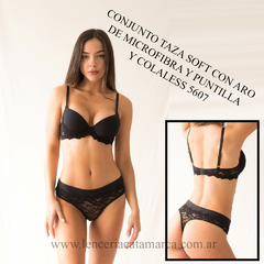 ANDRESSA CONJUNTO TAZA SOFT CON ARO DE LYCRA Y PUNTILLA CON COLALESS NEGRO L 5607N