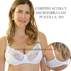 MEU BEM CORPIÑO SCUBA Y MICROFIBRA CON PUNTILLA BLANCO 569B