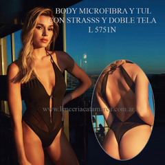 ANDRESSA BODY MICROFIBRA Y TUL CON STRASSS Y DOBLE TELA NEGRO L 5751N