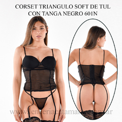 MALENA CORSET TRIANGULO SOFT DE TUL CON TANGA NEGRO 601N