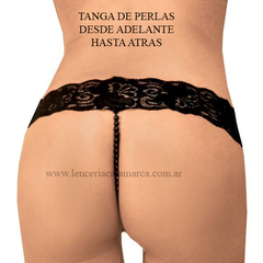 ROMANETT TANGA DE ENCAJE CON PERLAS NEGRO NEGRO 604NN