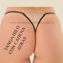 ROMANETT TANGA DE MICROFIBRA Y CON CADENA BIJOU Y ARGOLLA REGULABLE NEGRO 615N