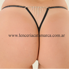 ROMANETT TANGA DE MICROFIBRA CON CADENA Y BIJOU DE STRAS REGULABLE NEGRO 619N