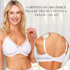 MEU BEM CORPIÑO CON ARO DOBLE TELA DE TRICOT Y PUNTILA BLANCO TAZA B 621BB