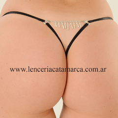 ROMANETT TANGA MICROFIBRA CON BIJOU DE OJAS REGULABLE NEGRO 631N