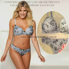 LODY CONJUNTO TAZA SOFT CON ARO DE TRICOT Y COLALESS GRIS ESTAMPADO TAZA B 6329GB