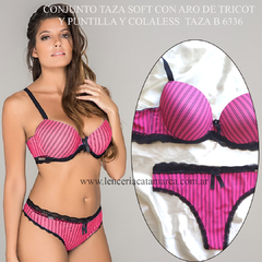 LODY CONJUNTO TAZA SOFT CON ARO DE TRICOT Y PUNTILLA Y COLALESS FUCSIA TAZA C 6336FUC