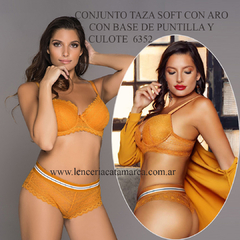LODY CONJUNTO TAZA SOFT CON ARO CON BASE DE PUNTILLA Y CULOTE MOSTAZA 6352MO