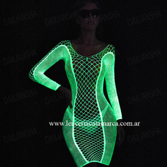 VESTIDO DE RED CON MANGAS QUE BRILLAR EN OSCURIDAD BLANCO 637076 - CATAMARCASEX LENCERIA Y SEX SHOP