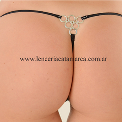 ROMANETT TANGA DE MICROFIBRA CON BIJOU CON AROS NEGRO 645N