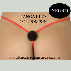 ROMANETT TANGA DE MICROFIBRA CON POMPON ATRAS REGULABLE NEGRO 646N