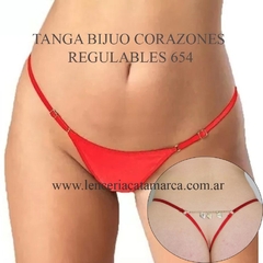 ROMANETT TANGA MICROFIBRA CON CADENA Y BIJUO CORAZONES REGULABLES ROJO 654R