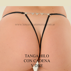 ROMANETT TANGA MICROFIBRA CON CADENA Y BIJUO TRIANGULO REGULABLES NEGRO 656N