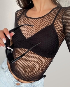 MALENA REMERA DE RED ELASTIZADA MANGAS LARGAS NEGRO 702N TU en internet