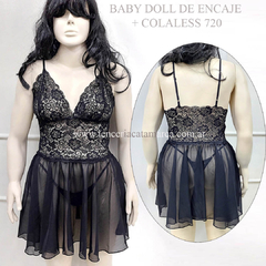 MORDISCO BABY DOLL DE ENCAJE CON TUL NEGRO 720NE