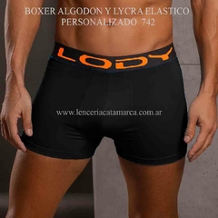 LODY BOXER ALGODON Y LYCRA ELASTICO PERSONALIZADO NEGRO LETRAS NARANJA 742NNA