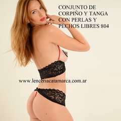 ROMANETT CONJUNTO DE CORPIÑO Y TANGA CON PERLAS Y PECHOS LIBRES 804N - comprar online