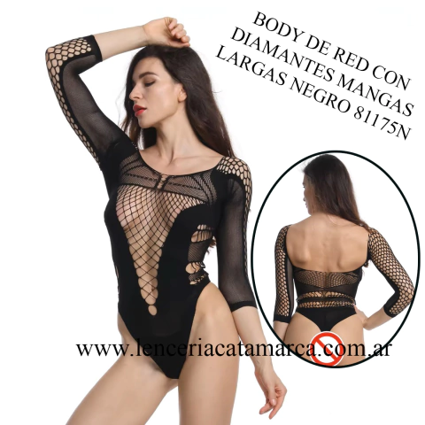 BODY DE RED CON DIAMANTES MANGAS LARGAS NEGRO 81175N