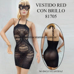VESTIDO DE RED CON DIAMANTES SIN MANGAS NEGRO 81705N