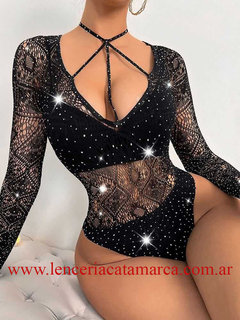 BODY DE RED CON DIAMANTES MANGAS LARGAS NEGRO 81730N en internet