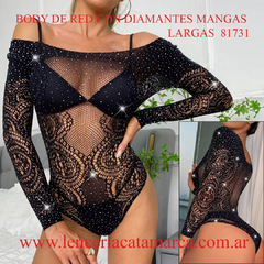 BODY DE RED CON DIAMANTES MANGAS LARGAS NEGRO 81731N