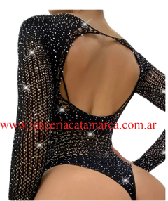BODY DE RED CON DIAMANTES MANGAS LARGAS NEGRO 81732N - comprar online