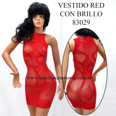 VESTIDO DE RED CON DIAMANTES SIN MANGAS ROJO 83029R