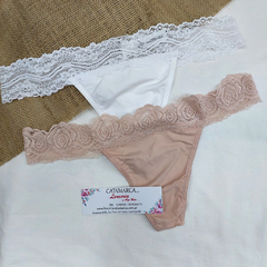 ANDRESSA PACK COLALESS DE MICROFIBRA Y PUNTILLA EN CINTURA BLANCO Y SOFIA X 2UN P 084BS