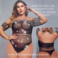 BODY DE RED CON DIAMANTES CON MANGUITAS QUEEN SIZE NEGRO 86055N