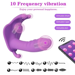 FLY TRIPLE ESTIMULADOR DE TANGA VAGINAL, ANAL Y CLITORIS CON 10 MODO DE VIBRACION RECARGABLE CON CONTROL APP C 9008PURPLE en internet