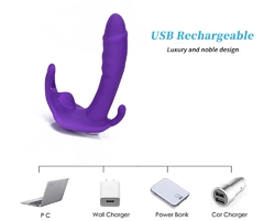 FLY TRIPLE ESTIMULADOR DE TANGA VAGINAL, ANAL Y CLITORIS CON 10 MODO DE VIBRACION RECARGABLE CON CONTROL APP C 9008PURPLE