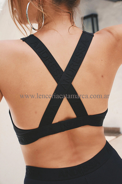 ANDRESSA CORPIÑO TOP DEPORTIVO DE MORLEY CON ELASTICO CON ESPALDA CRUZADA NEGRO A 0071N - comprar online