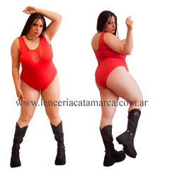 PLUSS BODY ANGELA DE MICROFIBRA Y TUL LUREX PLUS ROJO SIZE REVISAR TABLA DE TALLE - CATAMARCASEX LENCERIA Y SEX SHOP