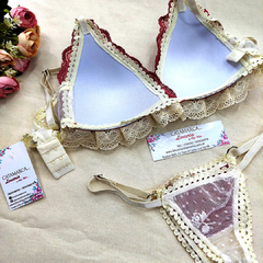 FRAN CONJUNTO TRIANGULO SOFT BERLI DE PUNTILLA Y COLALESS REGULABLE LADRILLO NATURAL BERLILANA - CATAMARCASEX LENCERIA Y SEX SHOP