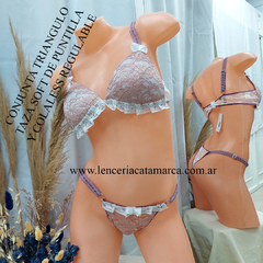 FRAN CONJUNTO TRIANGULO SOFT BERLI DE PUNTILLA Y COLALESS REGULABLE ROSA LUREX Y MORADO BLANCO BERLIROLMO
