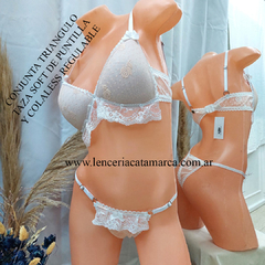 FRAN CONJUNTO TRIANGULO SOFT BERLI DE PUNTILLA Y COLALESS REGULABLE ROSA NUDE Y BLANCO BERLIRONUB