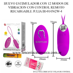 HUEVO ESTIMULADOR CON 12 MODOS DE VIBRACION CON CONTROL REMOTO RECARGABLE JULIA BI-014362W-4