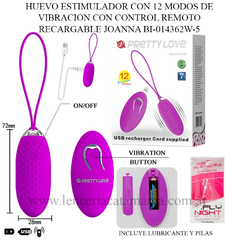 PRETTY LOVE HUEVO ESTIMULADOR CON 12 MODOS DE VIBRACION CON CONTROL REMOTO RECARGABLE JOANNA BI-014362W-5