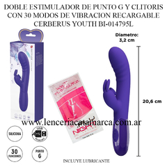 PRETTY LOVE DOBLE ESTIMULADOR DE PUNTO G Y CLITORIS CON 30 MODOS DE VIBRACION RECARGABLE CERBERUS YOUTH BI-014795L