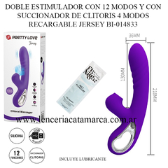 PRETTY LOVE DOBLE ESTIMULADOR CON 12 MODOS Y CON SUCCIONADOR DE CLITORIS 4 MODOS RECARGABLE JERSEY BI-014833