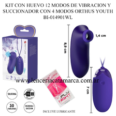 PRETTY LOVE KIT CON HUEVO 12 MODOS DE VIBRACION Y SUCCIONADOR CON 4 MODOS ORTHUS YOUTH BI-014901WL