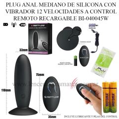 PRETTY LOVE PLUG ANAL CON SOPAPA MEDIANO DE SILICONA CON VIBRADOR 12 VELOCIDADES A CONTROL REMOTO RECARGABLE BI-040045W