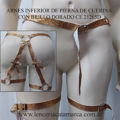 SADO ARNES INFERIOR DE PIERNA DE CUERINA CON BRILLO DORADO CE 21265D