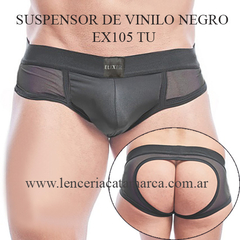 Suspensor de vinilo negro EX105 TU para hombre, con diseño ajustado y detalles en malla.