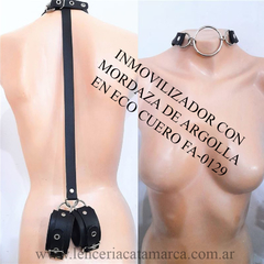 INFARTA INMOVILIZADOR CON ESPOSAS Y MORDAZA CON ARGOLLA DE ECO CUERO NEGRO FA-0129-04-1