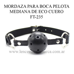 INFARTA MORDAZA PARA BOCA PELOTA PERFORADA MEDIANA CON REGULACION DE ECO CUERO NEGRO FT-235-BK