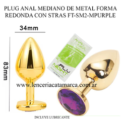 INFARTA PLUG ANAL MEDIANO DE METAL FORMA REDONDA CON STRASS FT-SM2-MPURPLE